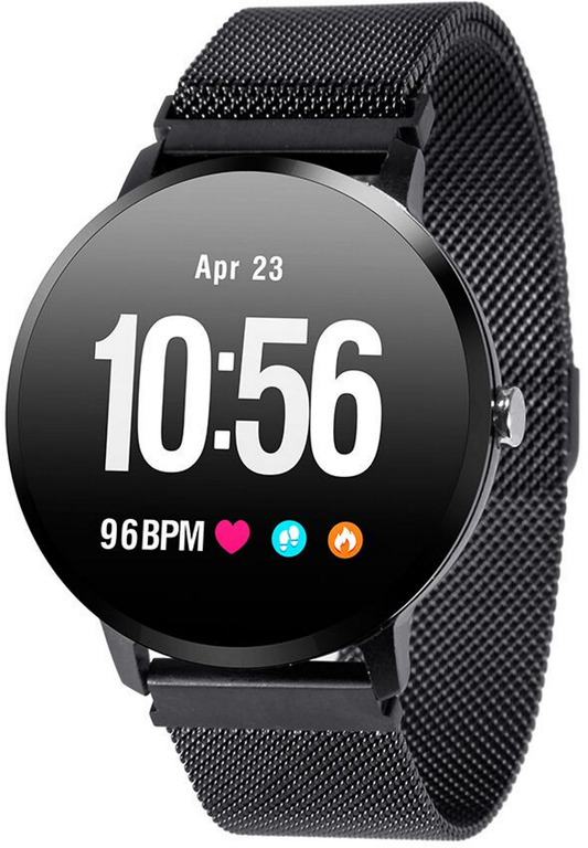 Smartwatch si Bratara Fitness Smart SportQuest 8, Monitorizare Puls, Pasi, Calorii, Notificare Mesaje, IP67 Waterproof, Bratara Metalica Neagra, Culoare Negru