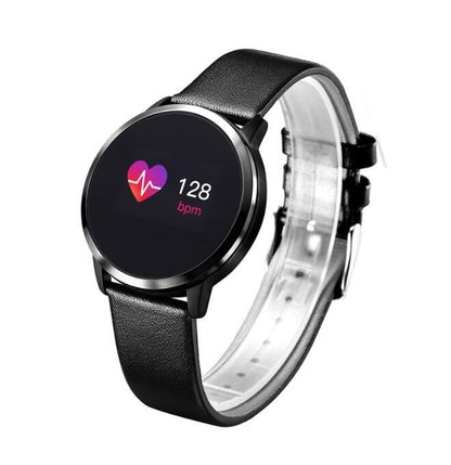 Smartwatch si Bratara Fitness Smart SportQuest 8, Monitorizare Puls, Pasi, Calorii, Notificare Mesaje, IP67 Waterproof, Curea de Piele Neagra, Culoare Negru