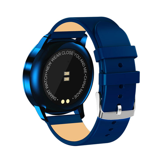 Smartwatch si Bratara Fitness Smart SportQuest 8, Monitorizare Puls, Pasi, Calorii, Notificare Mesaje, IP67 Waterproof, Curea de Piele Albastra, Culoare Albastru