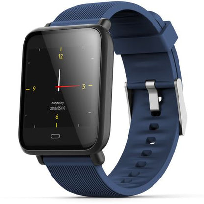 Ceas Smartwatch si Bratara Fitness QFit Nine 2018, Cu Monitorizare Puls, Pasi, Calorii, Notificare Mesaje, IP67 Waterproof, Culoare Coral Blue, Alaturi de Bratara de Rezerva CADOU
