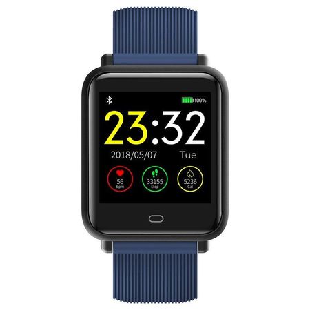 Ceas Smartwatch si Bratara Fitness QFit Nine 2018, Cu Monitorizare Puls, Pasi, Calorii, Notificare Mesaje, IP67 Waterproof, Culoare Coral Blue, Alaturi de Bratara de Rezerva CADOU
