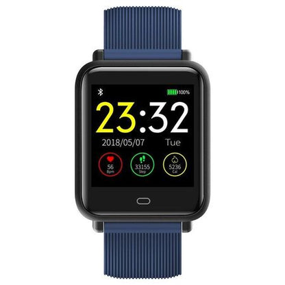Ceas Smartwatch si Bratara Fitness QFit Nine 2018, Cu Monitorizare Puls, Pasi, Calorii, Notificare Mesaje, IP67 Waterproof, Culoare Coral Blue, Alaturi de Bratara de Rezerva CADOU