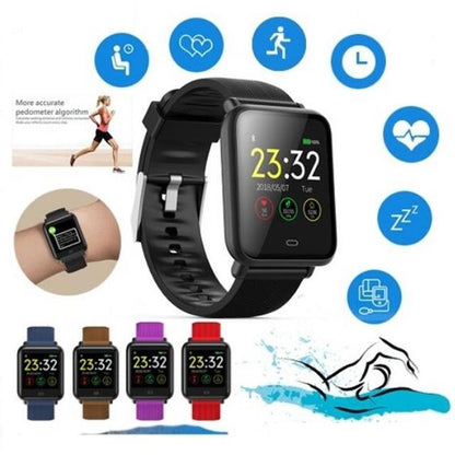 Ceas Smartwatch si Bratara Fitness QFit Nine 2018, Cu Monitorizare Puls, Pasi, Calorii, Notificare Mesaje, IP67 Waterproof, Culoare : Maro, Alaturi de Bratara de Rezerva CADOU