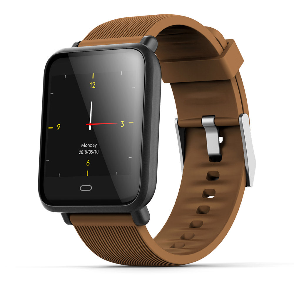 Ceas Smartwatch si Bratara Fitness QFit Nine 2018, Cu Monitorizare Puls, Pasi, Calorii, Notificare Mesaje, IP67 Waterproof, Culoare : Maro, Alaturi de Bratara de Rezerva CADOU