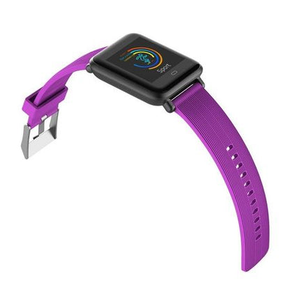 Ceas Smartwatch si Bratara Fitness QFit Nine 2018, Cu Monitorizare Puls, Pasi, Calorii, Notificare Mesaje, IP67 Waterproof, Culoare : Deep Purple, Alaturi de Bratara de Rezerva CADOU