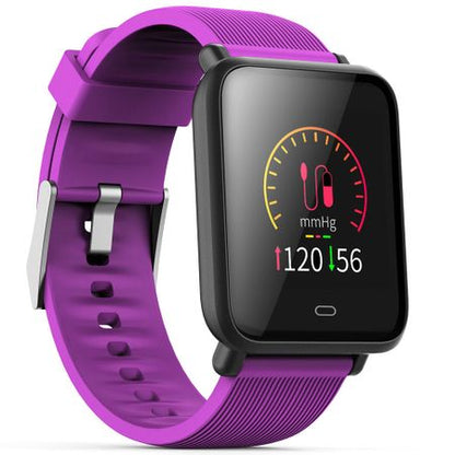 Ceas Smartwatch si Bratara Fitness QFit Nine 2018, Cu Monitorizare Puls, Pasi, Calorii, Notificare Mesaje, IP67 Waterproof, Culoare : Deep Purple, Alaturi de Bratara de Rezerva CADOU