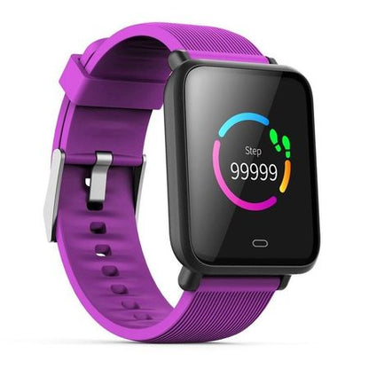 Ceas Smartwatch si Bratara Fitness QFit Nine 2018, Cu Monitorizare Puls, Pasi, Calorii, Notificare Mesaje, IP67 Waterproof, Culoare : Deep Purple, Alaturi de Bratara de Rezerva CADOU