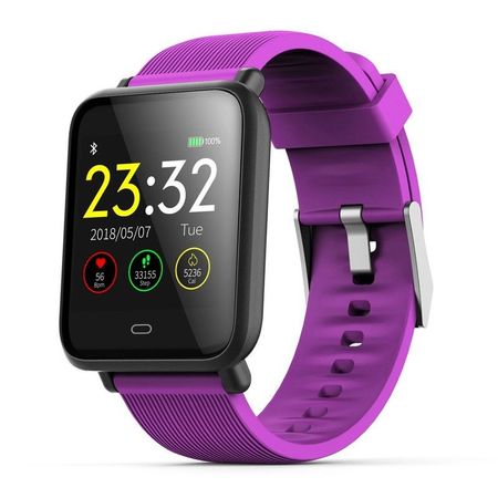 Ceas Smartwatch si Bratara Fitness QFit Nine 2018, Cu Monitorizare Puls, Pasi, Calorii, Notificare Mesaje, IP67 Waterproof, Culoare : Deep Purple, Alaturi de Bratara de Rezerva CADOU