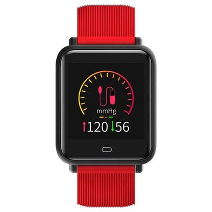 Ceas Smartwatch si Bratara Fitness QFit Nine 2018, Cu Monitorizare Puls, Pasi, Calorii, Notificare Mesaje, IP67 Waterproof, Culoare :Lava Rosu, Alaturi de Bratara de Rezerva CADOU