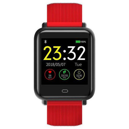 Ceas Smartwatch si Bratara Fitness QFit Nine 2018, Cu Monitorizare Puls, Pasi, Calorii, Notificare Mesaje, IP67 Waterproof, Culoare :Lava Rosu, Alaturi de Bratara de Rezerva CADOU