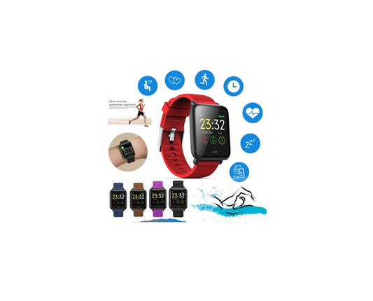 Ceas Smartwatch si Bratara Fitness QFit Nine 2018, Cu Monitorizare Puls, Pasi, Calorii, Notificare Mesaje, IP67 Waterproof, Culoare :Lava Rosu, Alaturi de Bratara de Rezerva CADOU