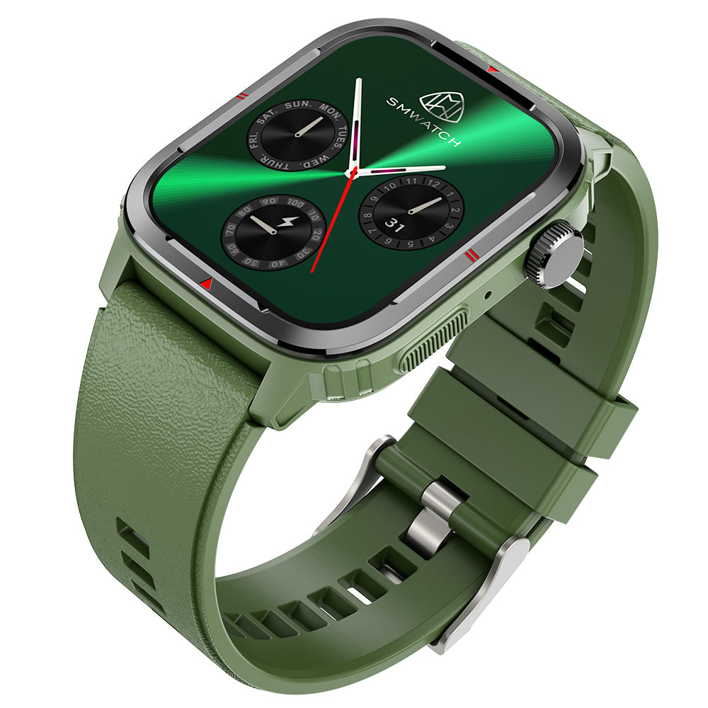 Smartwatch QATAR IdealStore, Dimensiune ecran 1.7 inch, Rezistent la apa IP67, Monitorizarea somnului, Ritm cardiac, Fitness, Functia preluare apel prin Bluetooth, conectivitate Android sau IOS, Notificari, Facebook, Verde