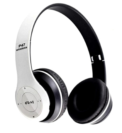 Casti Wireless Profesionale R47 idealSTORE, Control volum, Lumini led de semnalizare, Bluetooth 4,1, Card SD, Mp3 Player, Radio FM, Autonomie 15 ore, Distanta fuctionala 10 m, Culoare Alb- Negru