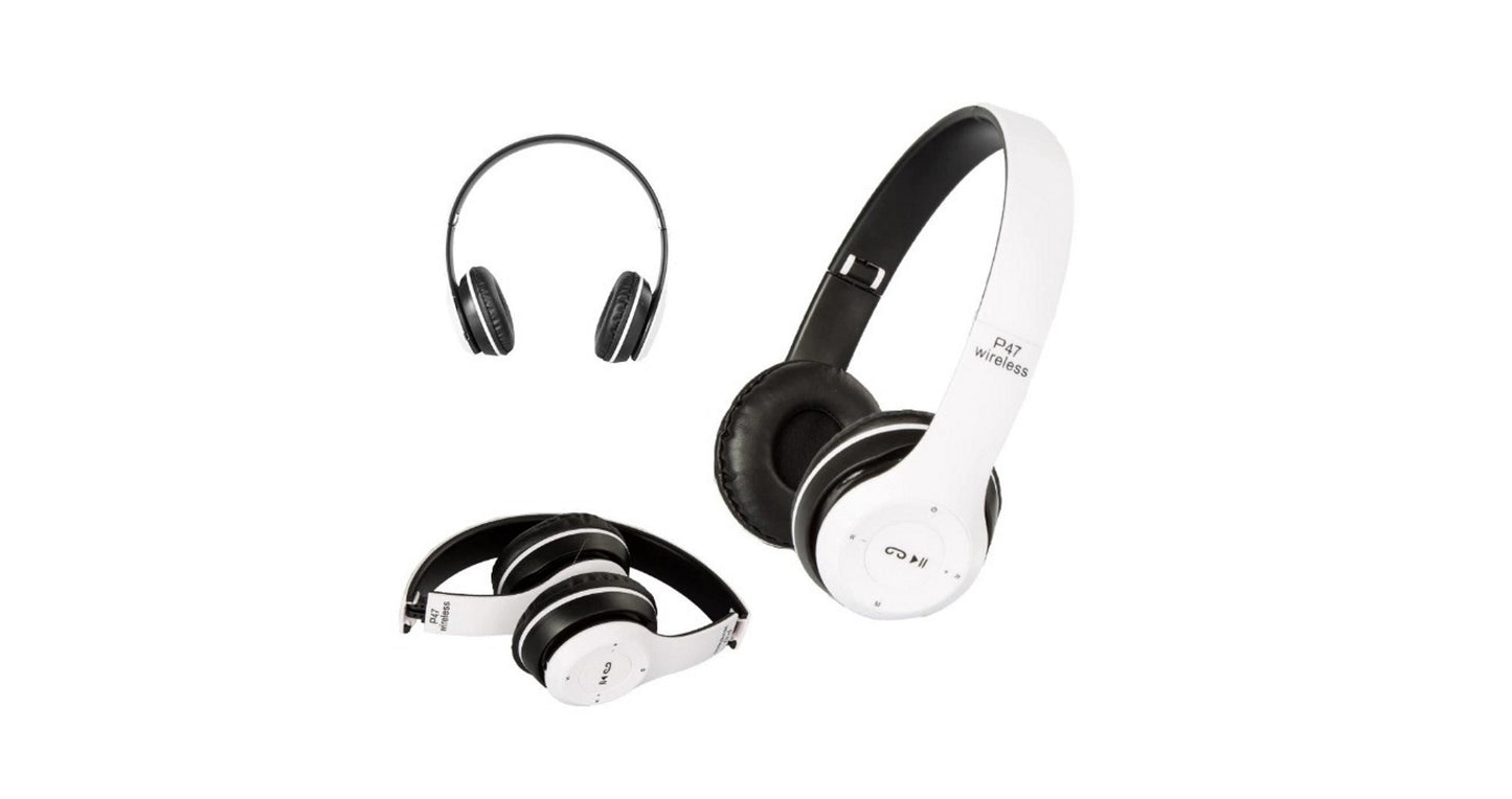 Casti Wireless Profesionale R47 idealSTORE, Control volum, Lumini led de semnalizare, Bluetooth 4,1, Card SD, Mp3 Player, Radio FM, Autonomie 15 ore, Distanta fuctionala 10 m, Culoare Alb- Negru