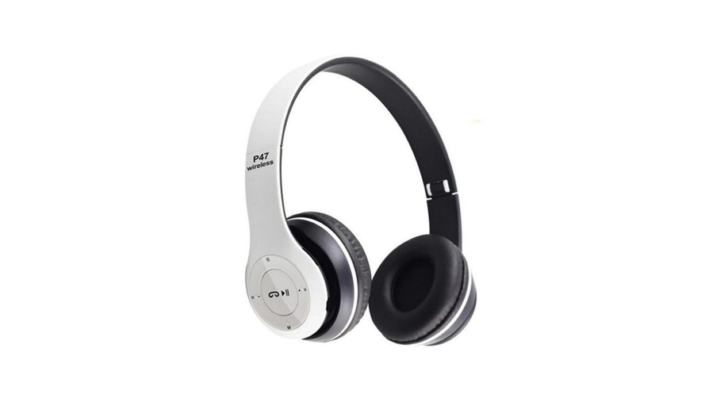 Casti Wireless Profesionale R47 idealSTORE, Control volum, Lumini led de semnalizare, Bluetooth 4,1, Card SD, Mp3 Player, Radio FM, Autonomie 15 ore, Distanta fuctionala 10 m, Culoare Alb- Negru