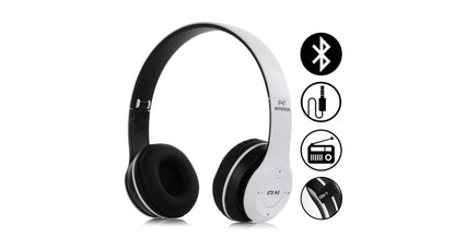 Casti Wireless Profesionale R47 idealSTORE, Control volum, Lumini led de semnalizare, Bluetooth 4,1, Card SD, Mp3 Player, Radio FM, Autonomie 15 ore, Distanta fuctionala 10 m, Culoare Alb- Negru