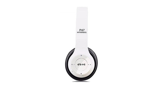 Casti Wireless Profesionale R47 idealSTORE, Control volum, Lumini led de semnalizare, Bluetooth 4,1, Card SD, Mp3 Player, Radio FM, Autonomie 15 ore, Distanta fuctionala 10 m, Culoare Alb- Negru