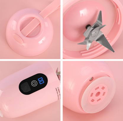 Mini Blender Electric RealMix Pink IdealStore, Portabil, Incarcare magnetica la orice port USB, 6 Lame din otel inoxidabil, Capacitate 510 ml, Putere 25.000 rpm, Usor de curatat, Afisaj LCD