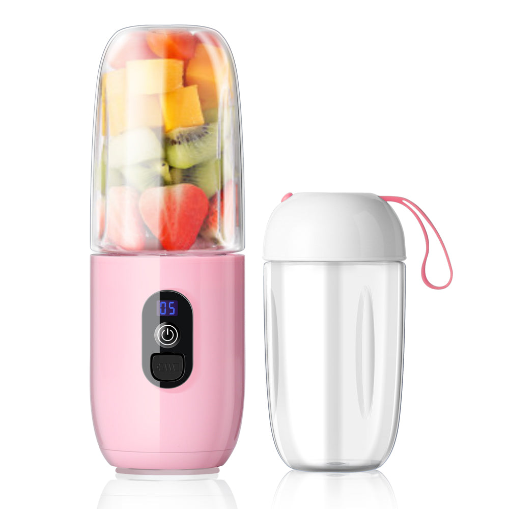 Mini Blender Electric RealMix Pink IdealStore, Portabil, Incarcare magnetica la orice port USB, 6 Lame din otel inoxidabil, Capacitate 510 ml, Putere 25.000 rpm, Usor de curatat, Afisaj LCD