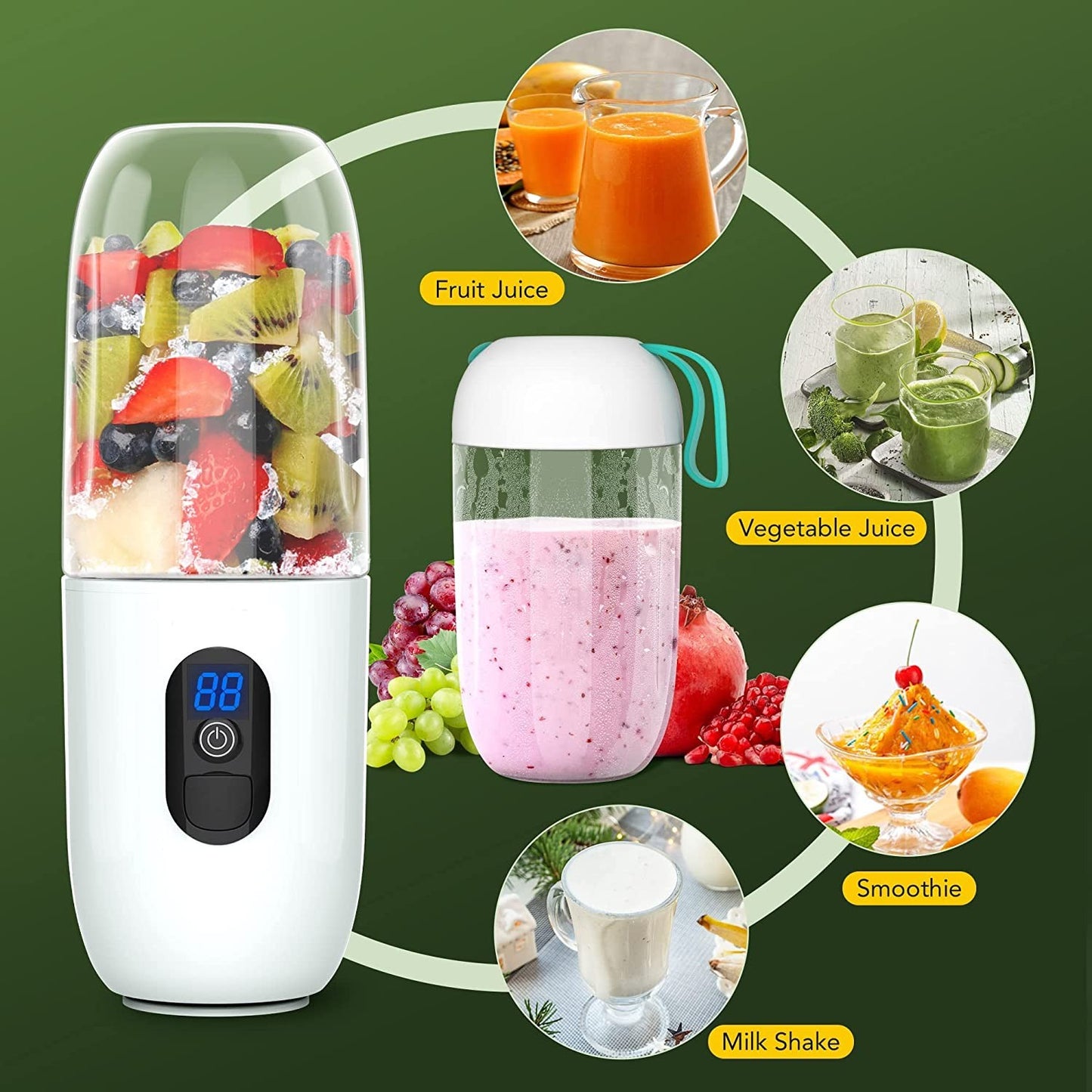 Mini Blender Electric RealMix Pink IdealStore, Portabil, Incarcare magnetica la orice port USB, 6 Lame din otel inoxidabil, Capacitate 510 ml, Putere 25.000 rpm, Usor de curatat, Afisaj LCD