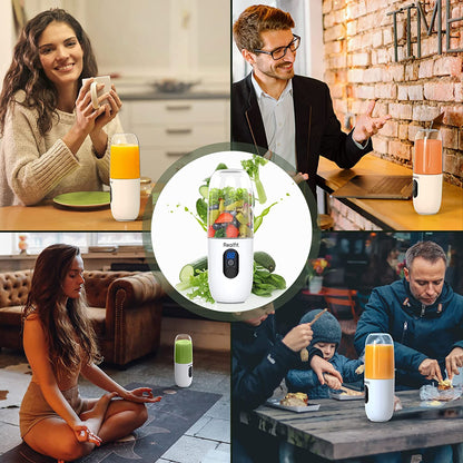 Mini Blender Electric RealMix White IdealStore, Portabil, Incarcare magnetica la orice port USB, 6 Lame din otel inoxidabil, Capacitate 510 ml, Putere 25.000 rpm, Usor de curatat, Afisaj LCD