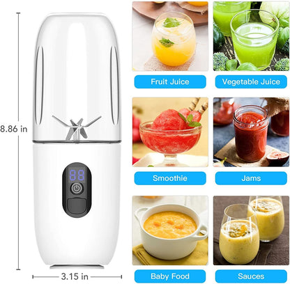 Mini Blender Electric RealMix White IdealStore, Portabil, Incarcare magnetica la orice port USB, 6 Lame din otel inoxidabil, Capacitate 510 ml, Putere 25.000 rpm, Usor de curatat, Afisaj LCD