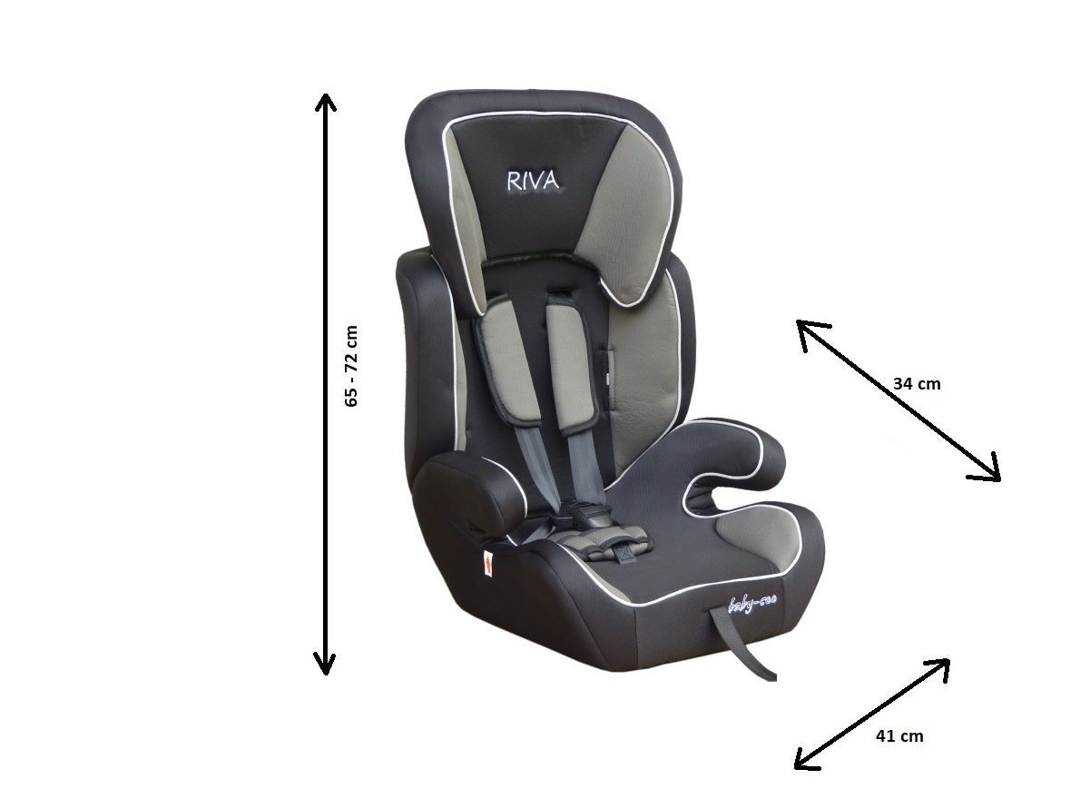 Scaun auto PROFESIONAL pentru copil, Riva Junior Grey, Model 2018, Pentru 3 grupe de greutate intre 9-36 kg,, Culoare Negru-Gri, ce asigura maximul de siguranta si confort pentru copilul dumneavoastra, ideal pentru calatorii