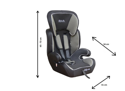 Scaun auto PROFESIONAL pentru copil, Riva Junior Grey, Model 2018, Pentru 3 grupe de greutate intre 9-36 kg,, Culoare Negru-Gri, ce asigura maximul de siguranta si confort pentru copilul dumneavoastra, ideal pentru calatorii