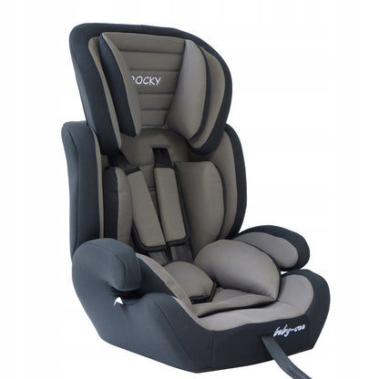 Scaun auto Profesional pentru copil Rocky Child Gray, Pentru 3 grupe de greutate intre 9-36 kg, Echipat cu centura de siguranta in 5 puncte, Reglarea inaltimii tetierei, Cotiere conturate, Gri