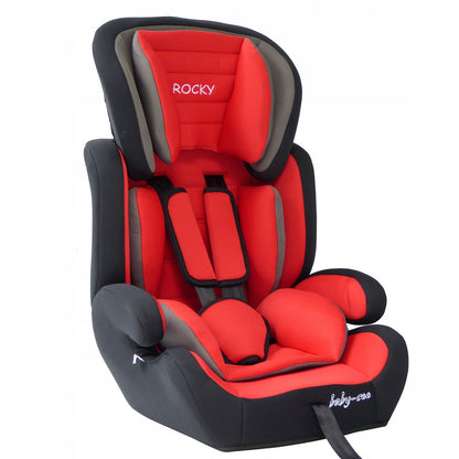 Scaun auto Profesional pentru copil Rocky Child Red, Pentru 3 grupe de greutate intre 9-36 kg, Echipat cu centura de siguranta in 5 puncte, Reglarea inaltimii tetierei, Cotiere conturate, Rosu
