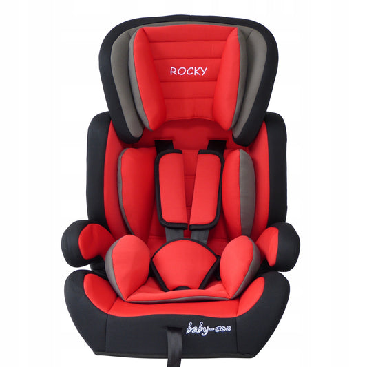 Scaun auto Profesional pentru copil Rocky Child Red, Pentru 3 grupe de greutate intre 9-36 kg, Echipat cu centura de siguranta in 5 puncte, Reglarea inaltimii tetierei, Cotiere conturate, Rosu