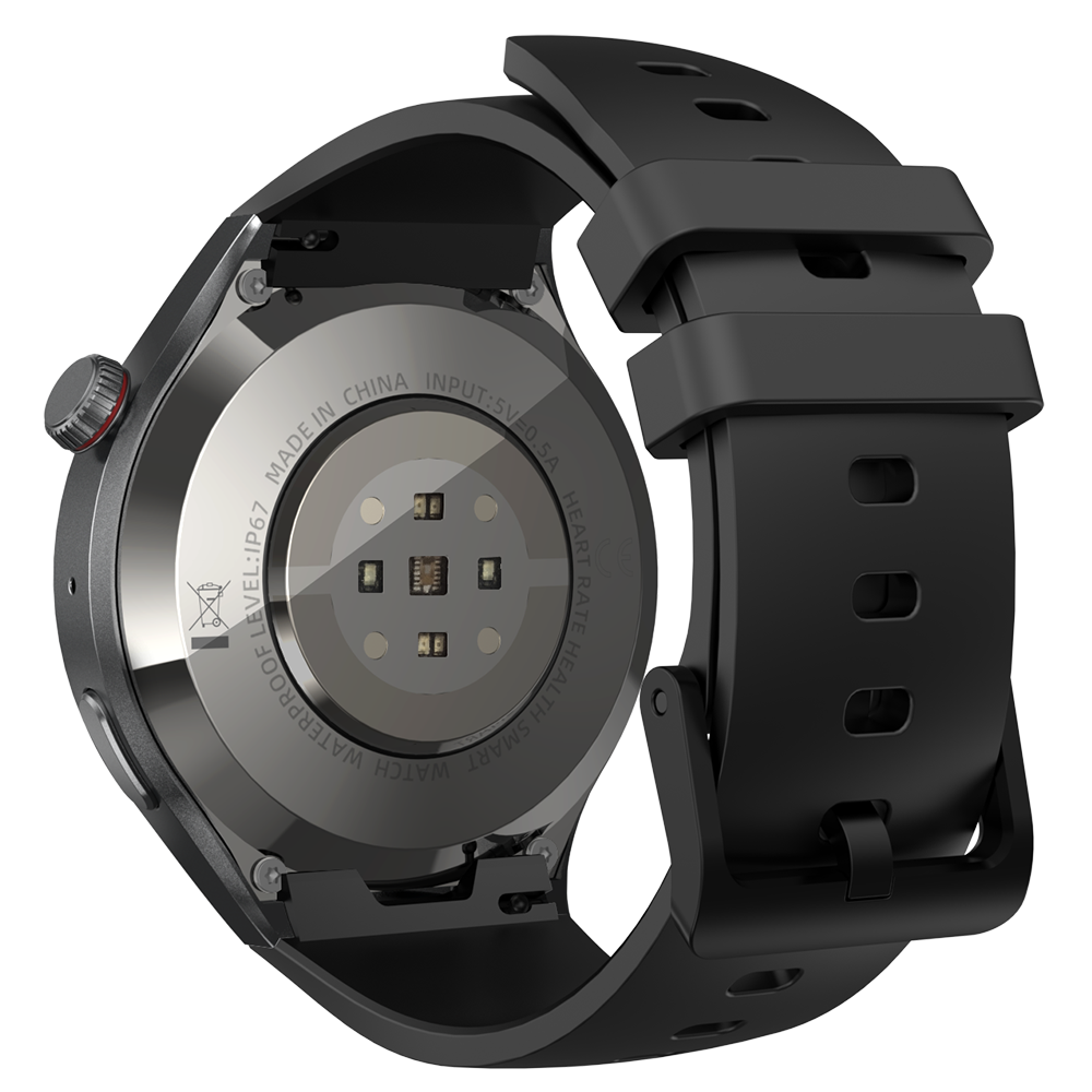 Smartwatch idealSTORE RoundSIMS3, Ecran AMOLED 1.43 inch, Android 8.1, GPS, GLONASS, Busola, Apel 4G, Difuzor si Microfon HD, Acumulator 1000 mAh, Nano SIM, Ritm Cardiac, SpO2, Incarcare Magnetica, Procesor quad-core Cortex, Bratara Neagra din Silicon