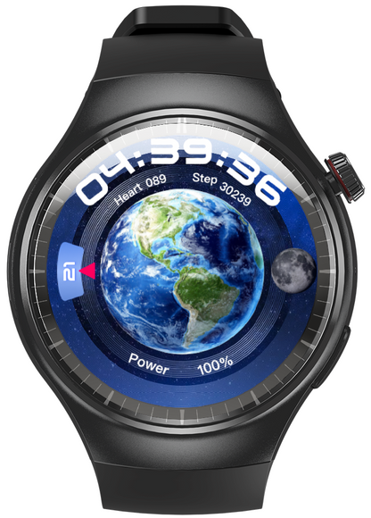 Smartwatch idealSTORE RoundSIMS3, Ecran AMOLED 1.43 inch, Android 8.1, GPS, GLONASS, Busola, Apel 4G, Difuzor si Microfon HD, Acumulator 1000 mAh, Nano SIM, Ritm Cardiac, SpO2, Incarcare Magnetica, Procesor quad-core Cortex, Bratara Neagra din Silicon
