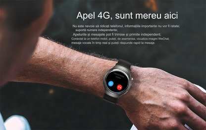 Smartwatch idealSTORE RoundSIMS3, Ecran AMOLED 1.43 inch, Android 8.1, GPS, GLONASS, Busola, Apel 4G, Difuzor si Microfon HD, Acumulator 1000 mAh, Nano SIM, Ritm Cardiac, SpO2, Incarcare Magnetica, Procesor quad-core Cortex, Bratara Neagra din Silicon