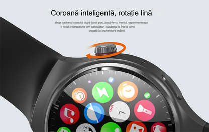 Smartwatch idealSTORE RoundSIMS3, Ecran AMOLED 1.43 inch, Android 8.1, GPS, GLONASS, Busola, Apel 4G, Difuzor si Microfon HD, Acumulator 1000 mAh, Nano SIM, Ritm Cardiac, SpO2, Incarcare Magnetica, Procesor quad-core Cortex, Bratara Neagra din Silicon
