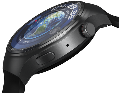 Smartwatch idealSTORE RoundSIMS3, Ecran AMOLED 1.43 inch, Android 8.1, GPS, GLONASS, Busola, Apel 4G, Difuzor si Microfon HD, Acumulator 1000 mAh, Nano SIM, Ritm Cardiac, SpO2, Incarcare Magnetica, Procesor quad-core Cortex, Bratara Neagra din Silicon