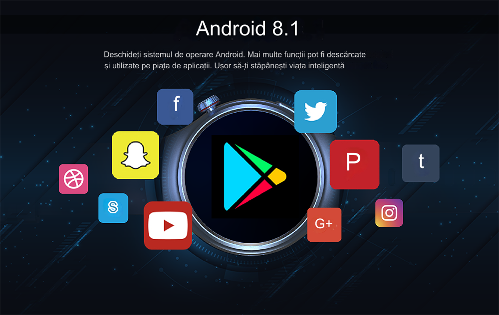 Smartwatch idealSTORE RoundSIMS3, Ecran AMOLED 1.43 inch, Android 8.1, GPS, GLONASS, Busola, Apel 4G, Difuzor si Microfon HD, Acumulator 1000 mAh, Nano SIM, Ritm Cardiac, SpO2, Incarcare Magnetica, Procesor quad-core Cortex, Bratara Neagra din Silicon