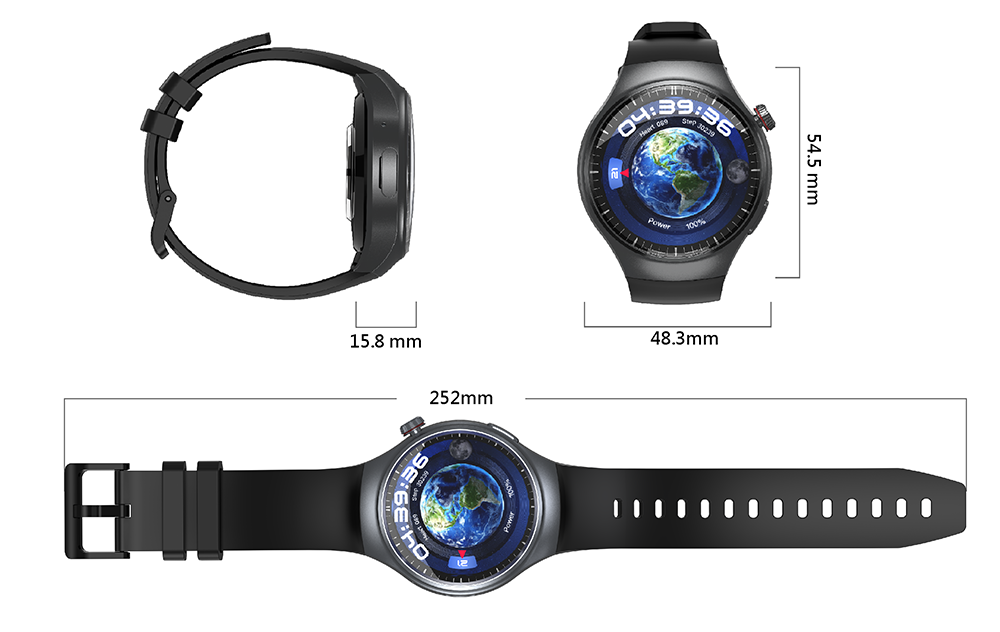 Smartwatch idealSTORE RoundSIMS3, Ecran AMOLED 1.43 inch, Android 8.1, GPS, GLONASS, Busola, Apel 4G, Difuzor si Microfon HD, Acumulator 1000 mAh, Nano SIM, Ritm Cardiac, SpO2, Incarcare Magnetica, Procesor quad-core Cortex, Bratara Neagra din Silicon