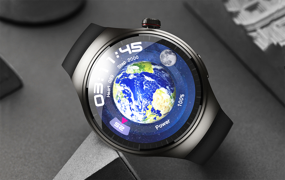 Smartwatch idealSTORE RoundSIMS3, Ecran AMOLED 1.43 inch, Android 8.1, GPS, GLONASS, Busola, Apel 4G, Difuzor si Microfon HD, Acumulator 1000 mAh, Nano SIM, Ritm Cardiac, SpO2, Incarcare Magnetica, Procesor quad-core Cortex, Bratara Neagra din Silicon