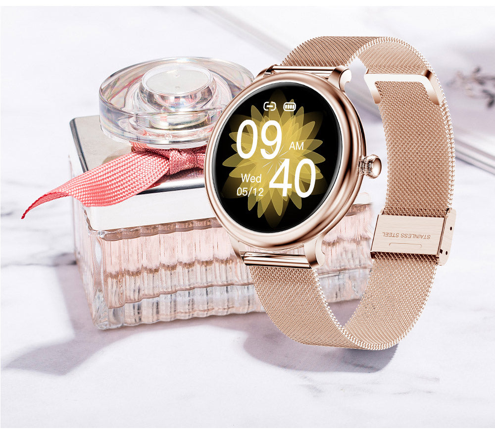 Smartwatch Rubin GOLD IdealStore Full HD, Ecran de 1.09Inch cu rezolutie 240x240, Monitorizare tensiune arteriala si frecventa cardiaca, Rezistent la apaIP68, Preluare apeluri Bluetooth, Mod multi-sport, Sistem de operare Android sau IOS