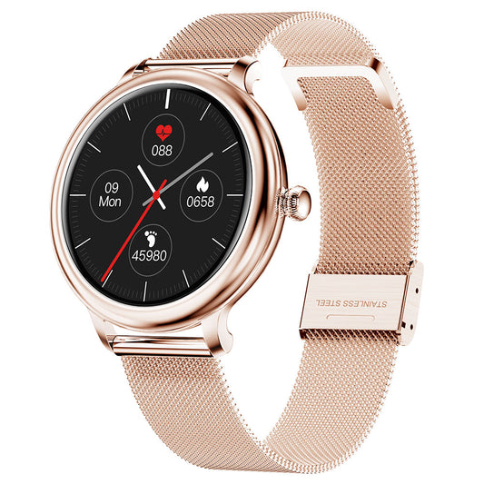 Smartwatch Rubin GOLD IdealStore Full HD, Ecran de 1.09Inch cu rezolutie 240x240, Monitorizare tensiune arteriala si frecventa cardiaca, Rezistent la apaIP68, Preluare apeluri Bluetooth, Mod multi-sport, Sistem de operare Android sau IOS