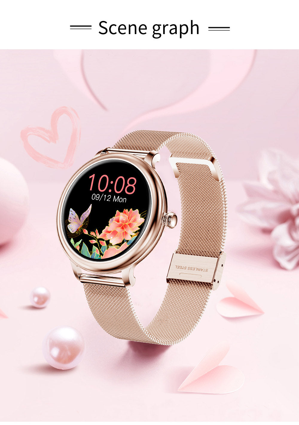 Smartwatch Rubin GOLD IdealStore Full HD, Ecran de 1.09Inch cu rezolutie 240x240, Monitorizare tensiune arteriala si frecventa cardiaca, Rezistent la apaIP68, Preluare apeluri Bluetooth, Mod multi-sport, Sistem de operare Android sau IOS