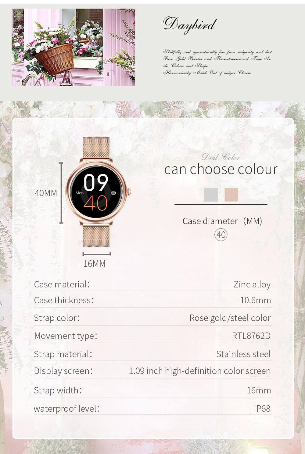 Smartwatch Rubin GOLD IdealStore Full HD, Ecran de 1.09Inch cu rezolutie 240x240, Monitorizare tensiune arteriala si frecventa cardiaca, Rezistent la apaIP68, Preluare apeluri Bluetooth, Mod multi-sport, Sistem de operare Android sau IOS