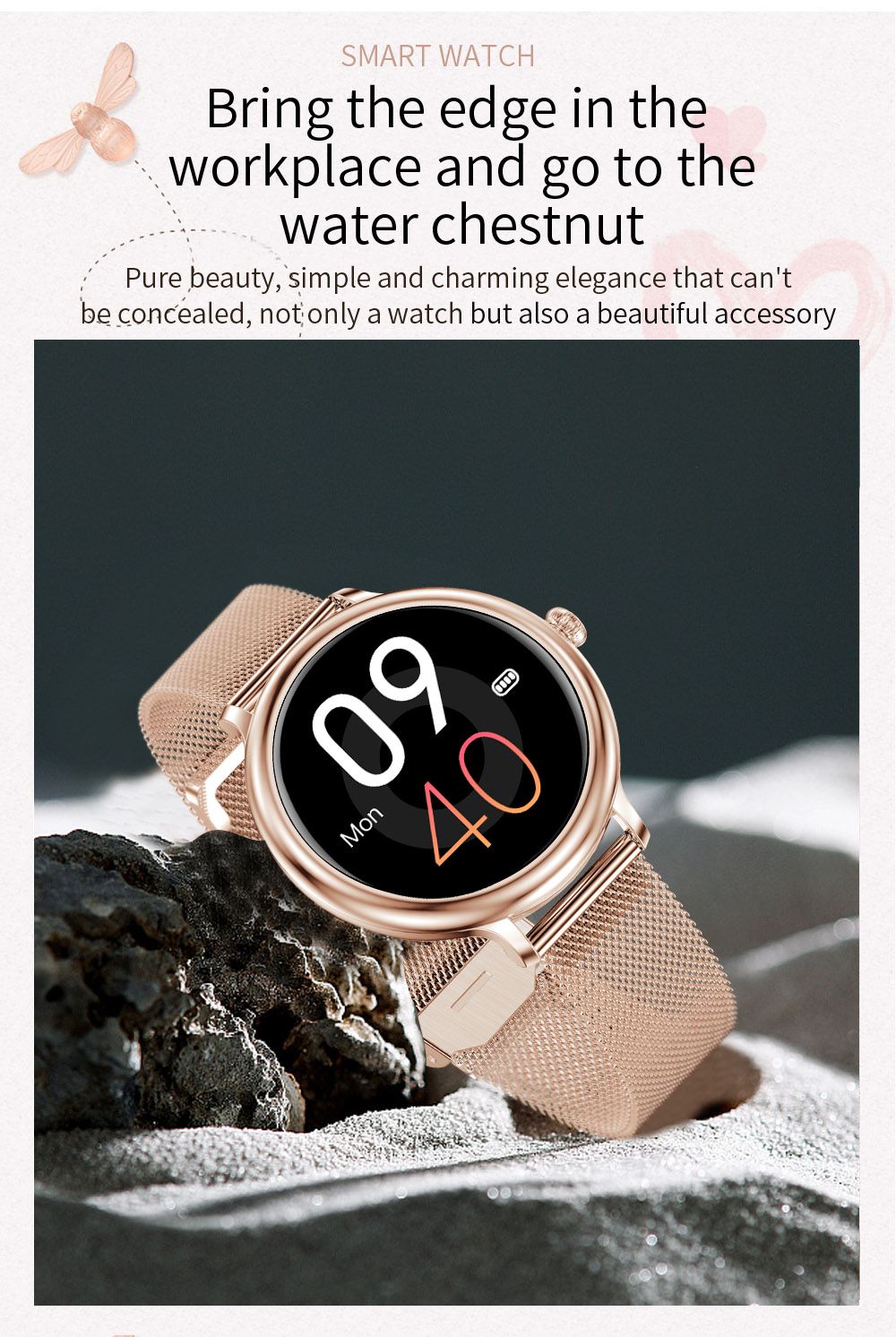 Smartwatch Rubin GOLD IdealStore Full HD, Ecran de 1.09Inch cu rezolutie 240x240, Monitorizare tensiune arteriala si frecventa cardiaca, Rezistent la apaIP68, Preluare apeluri Bluetooth, Mod multi-sport, Sistem de operare Android sau IOS