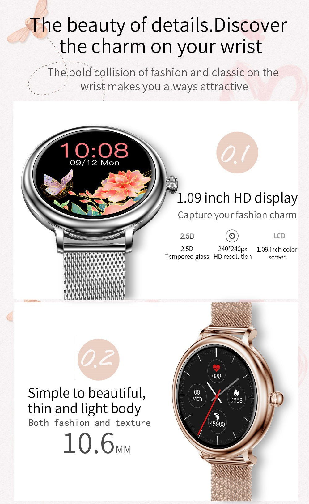 Smartwatch Rubin SILVER IdealStore Full HD, Ecran de 1,09 Inch cu rezolutie 240x240, Monitorizare tensiune arteriala si frecventa cardiaca, Rezistent la apa IP68, Preluare apeluri Bluetooth, Mod multi-sport, Sistem de operare Android sau IOS