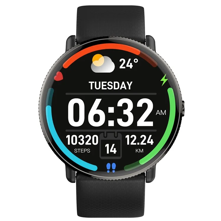 Smartwatch idealSTORE S24Watch, Ecran rotund AMOLED, Apel Bluetooth, Monitorizare Ritm Cardiac si Stare de Sanatate, Multi-Sport, Monitor Somn, Ceas cu afisaj Permanent, Memento Aplicatii Sociale, Senzor Optic Masurare Oxigen, Bratara din Silicon Neagra
