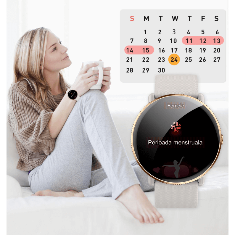 Smartwatch idealSTORE S24Watch, Ecran rotund AMOLED, Apel Bluetooth, Monitorizare Ritm Cardiac si Stare de Sanatate, Multi-Sport, Monitor Somn, Ceas cu afisaj Permanent, Memento Aplicatii Sociale, Senzor Optic Masurare Oxigen, Bratara din Silicon Neagra