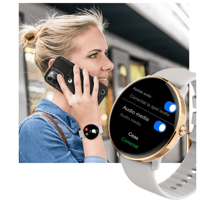 Smartwatch idealSTORE S24Watch, Ecran rotund AMOLED, Apel Bluetooth, Monitorizare Ritm Cardiac si Stare de Sanatate, Multi-Sport, Monitor Somn, Ceas cu afisaj Permanent, Memento Aplicatii Sociale, Senzor Optic Masurare Oxigen, Bratara din Silicon Neagra
