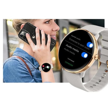 Smartwatch idealSTORE S24Watch, Ecran rotund AMOLED, Apel Bluetooth, Monitorizare Ritm Cardiac si Stare de Sanatate, Multi-Sport, Monitor Somn, Ceas cu afisaj Permanent, Memento Aplicatii Sociale, Senzor Optic Masurare Oxigen, Bratara din Silicon Neagra