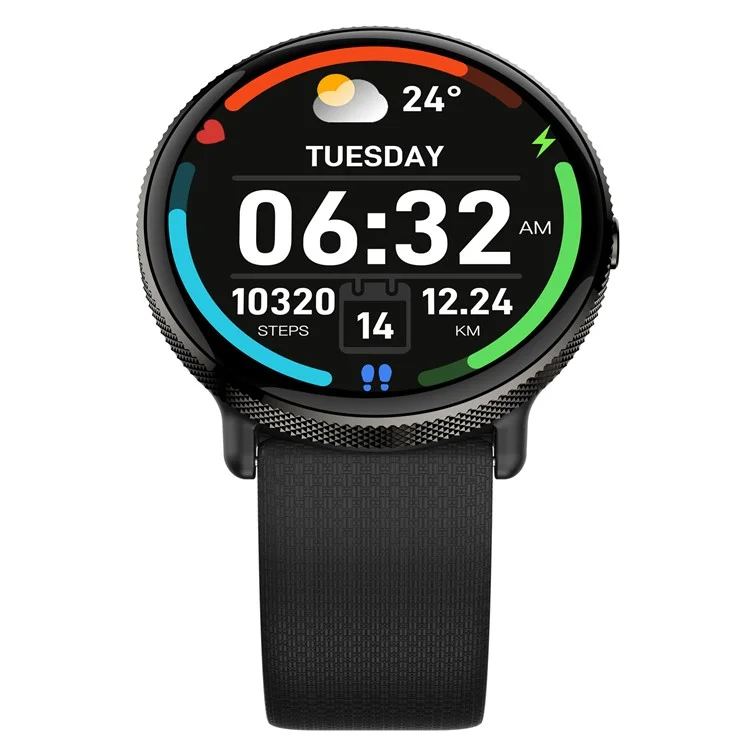 Smartwatch idealSTORE S24Watch, Ecran rotund AMOLED, Apel Bluetooth, Monitorizare Ritm Cardiac si Stare de Sanatate, Multi-Sport, Monitor Somn, Ceas cu afisaj Permanent, Memento Aplicatii Sociale, Senzor Optic Masurare Oxigen, Bratara din Silicon Neagra